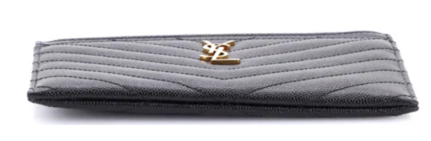 Saint Laurent Classic Monogram Zip Bill Pouch Matelasse Chevron Leather Medium