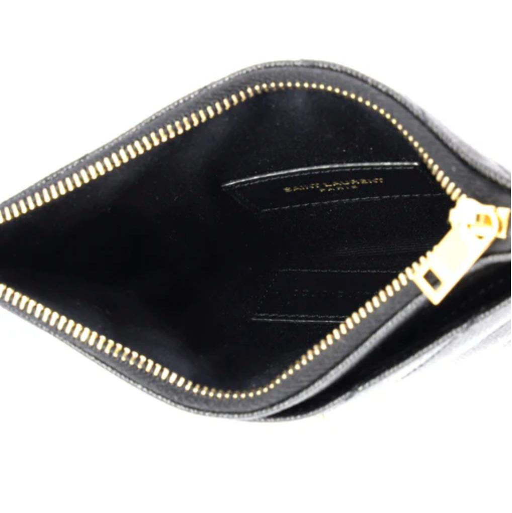Saint Laurent Classic Monogram Zip Bill Pouch Matelasse Chevron Leather Medium