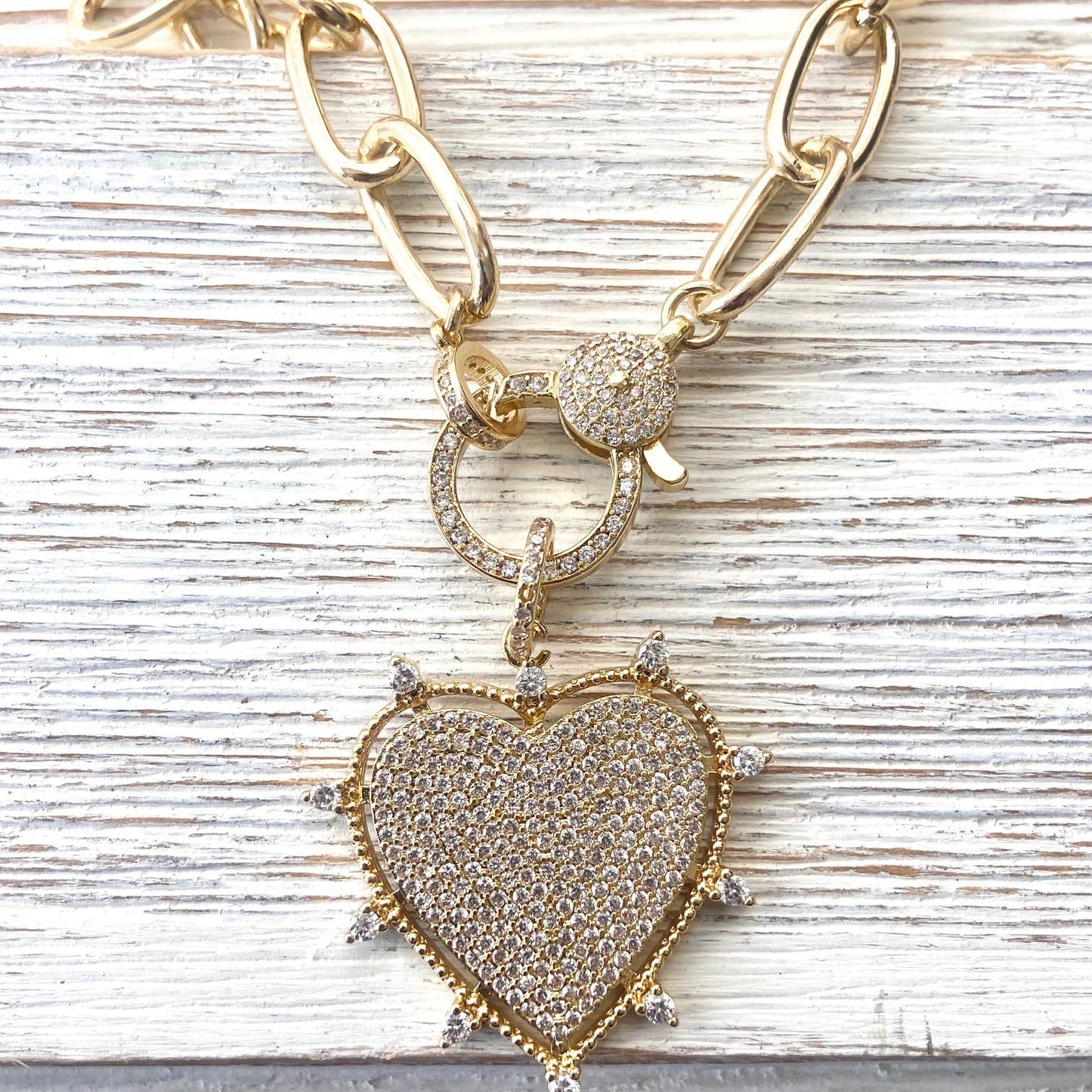 VB&CO Designs Handmade Jewelry - Gold sparkly heart statement necklace non tarnishing