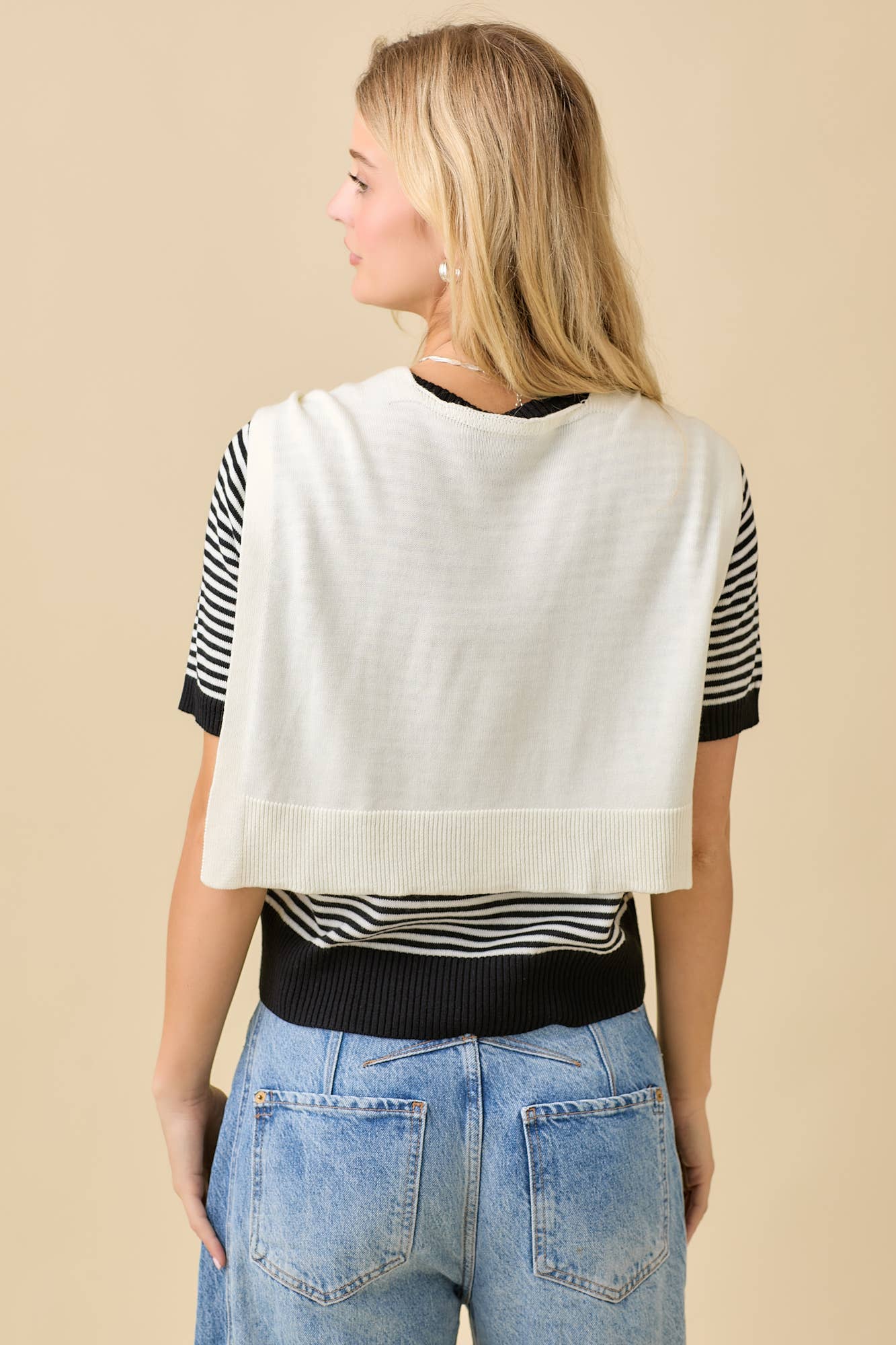 Main Strip - Sweater Shawl Wrap Set With Stripe Knit Top