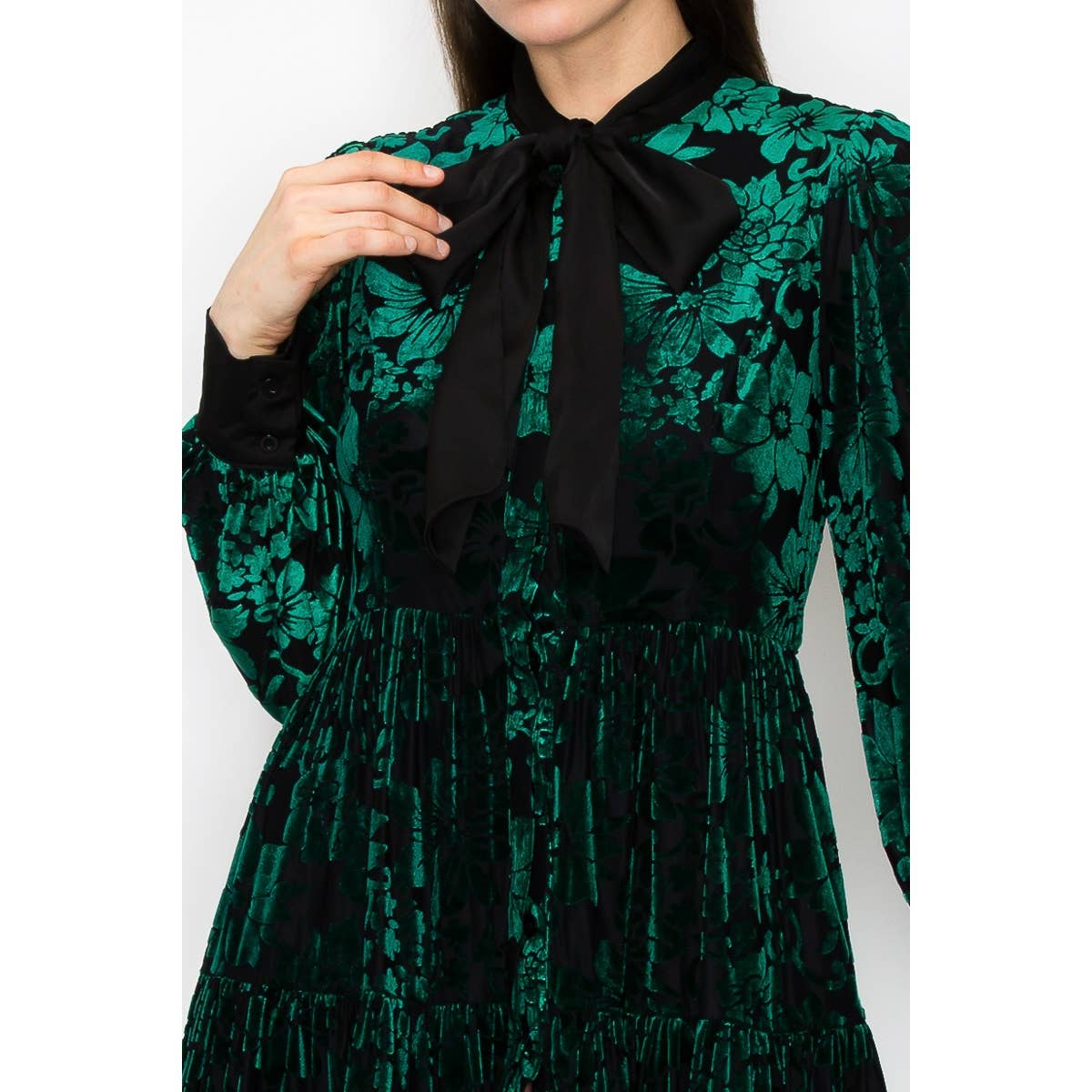 INA - Velvet Flower Burnout Satin Tie Mini Dress