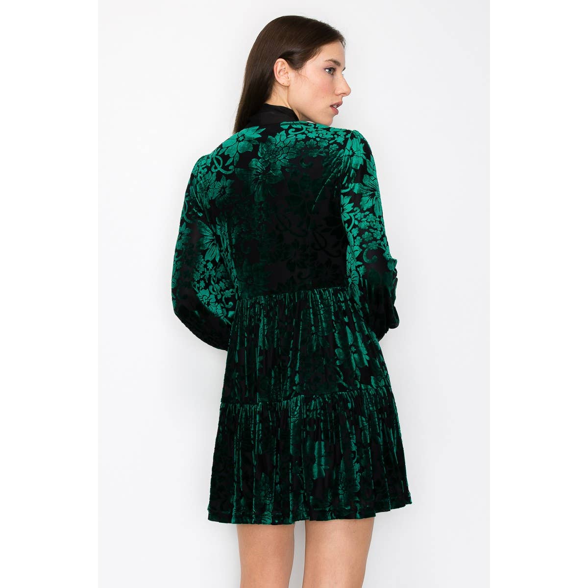 INA - Velvet Flower Burnout Satin Tie Mini Dress