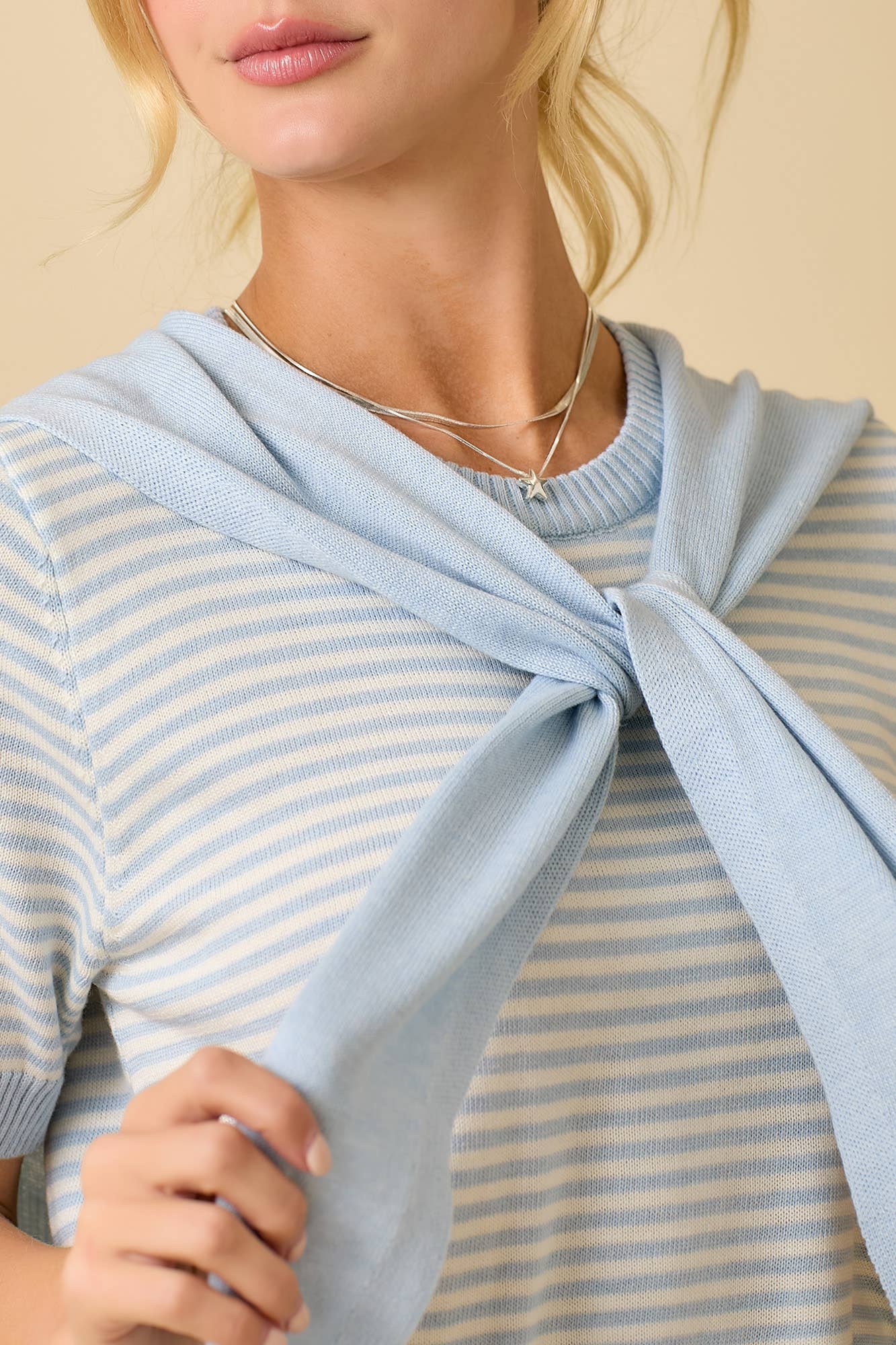 Main Strip - Sweater Shawl Wrap Set With Stripe Knit Top