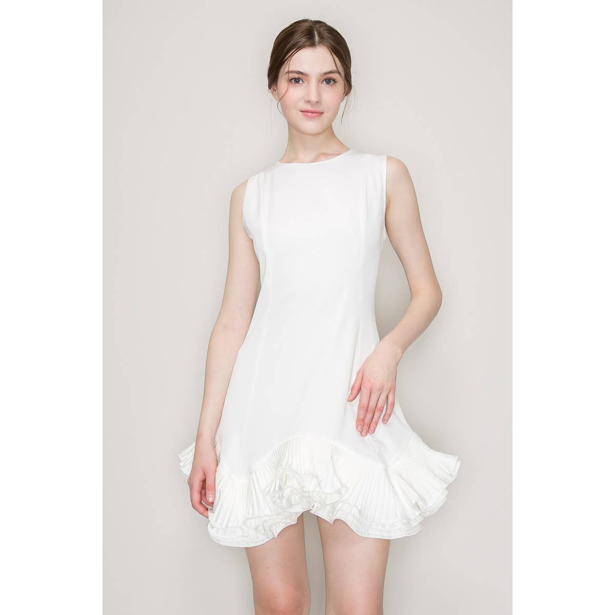 Flutter Ruffle Hemline Sleeveless Mini Dress