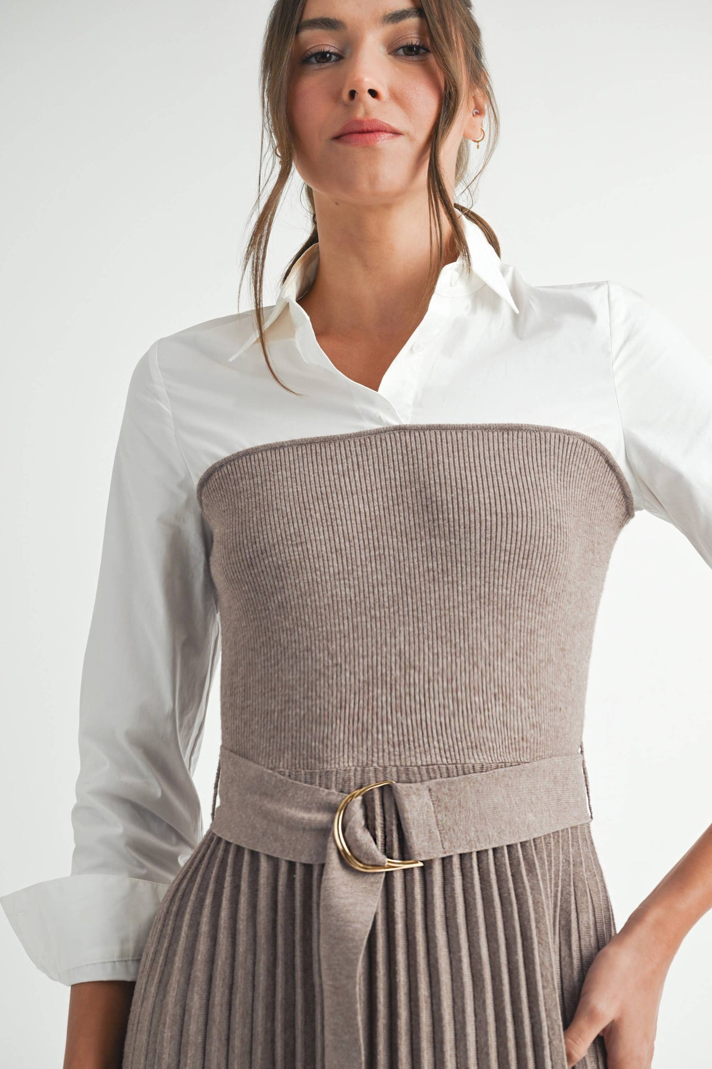 Endless Blu - Pleated Sweater Shirt Midi Dress