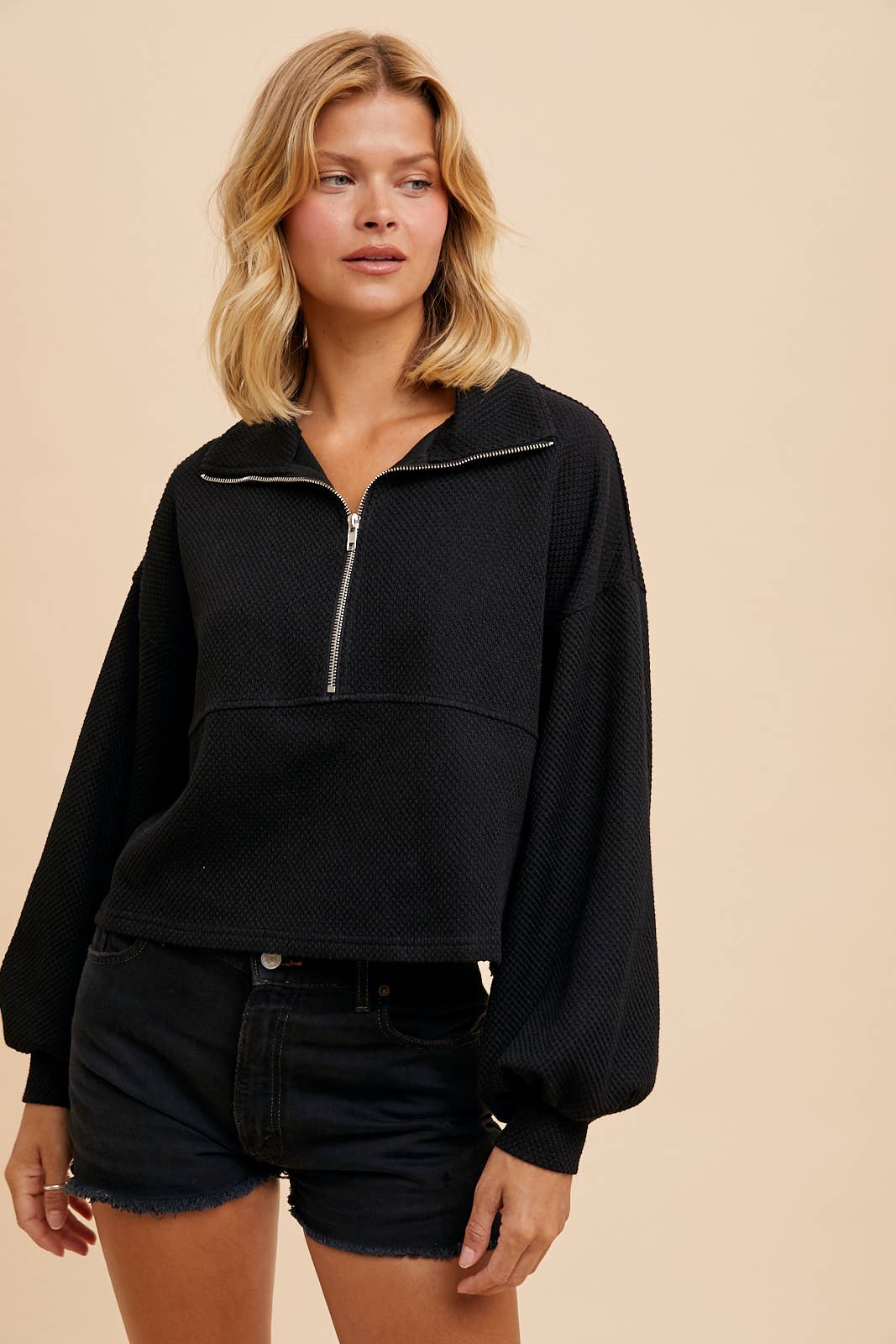 In Loom - COTTON THERMAL CROPPED HALF ZIP PULLOVER