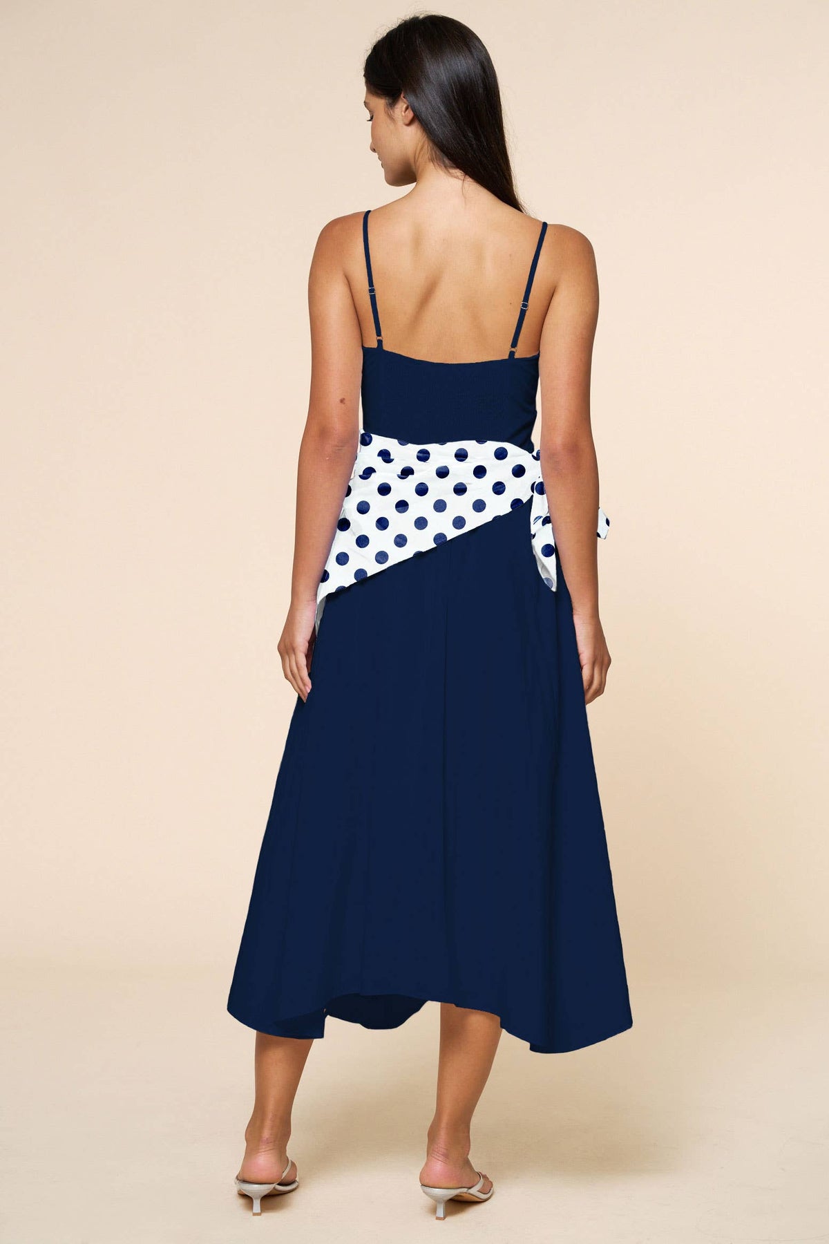 Lalavon - Stripe Waist Bandana Sleeveless Tie Maxi Dress - OFF WHITE / S