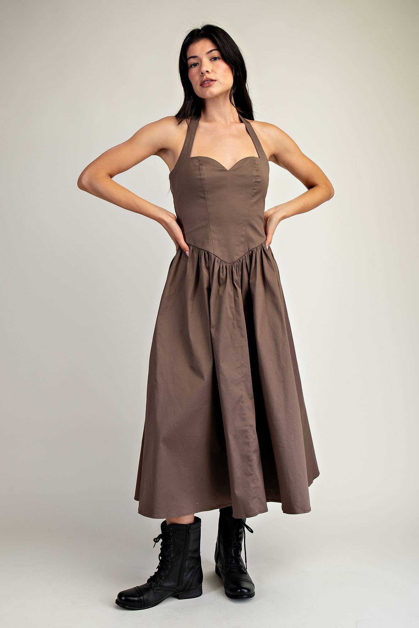 Halter Midi Stretch Woven Dress
