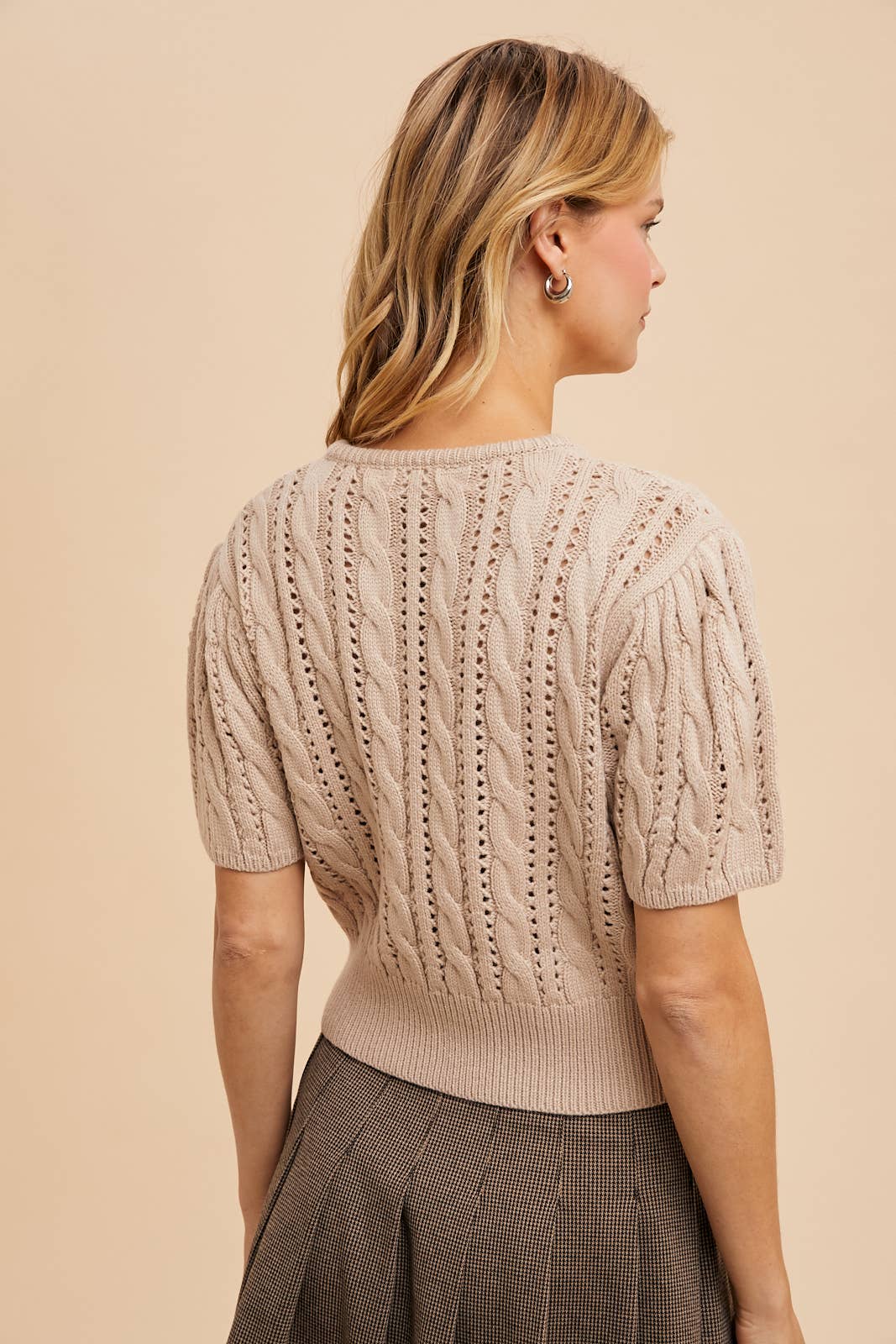CABLE KNIT PUFF SLEEVE CARDIGAN