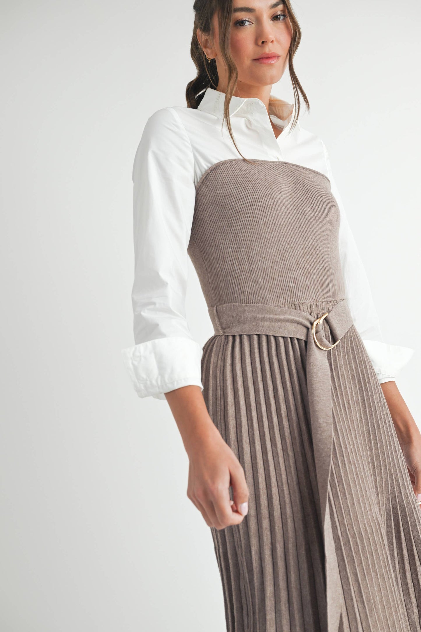 Endless Blu - Pleated Sweater Shirt Midi Dress