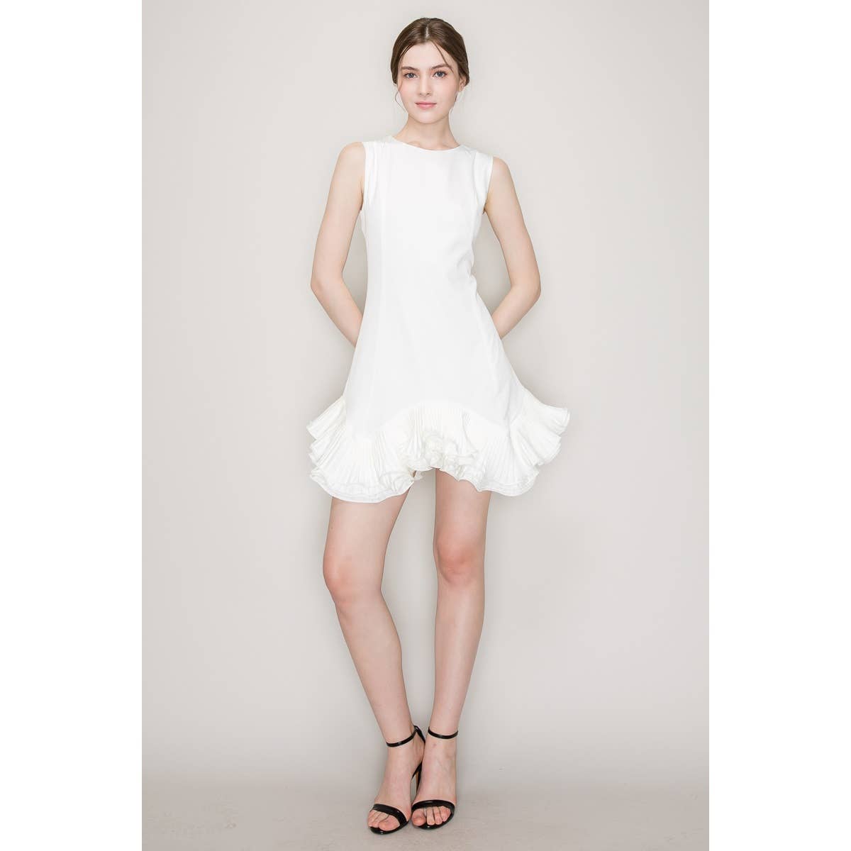 Flutter Ruffle Hemline Sleeveless Mini Dress