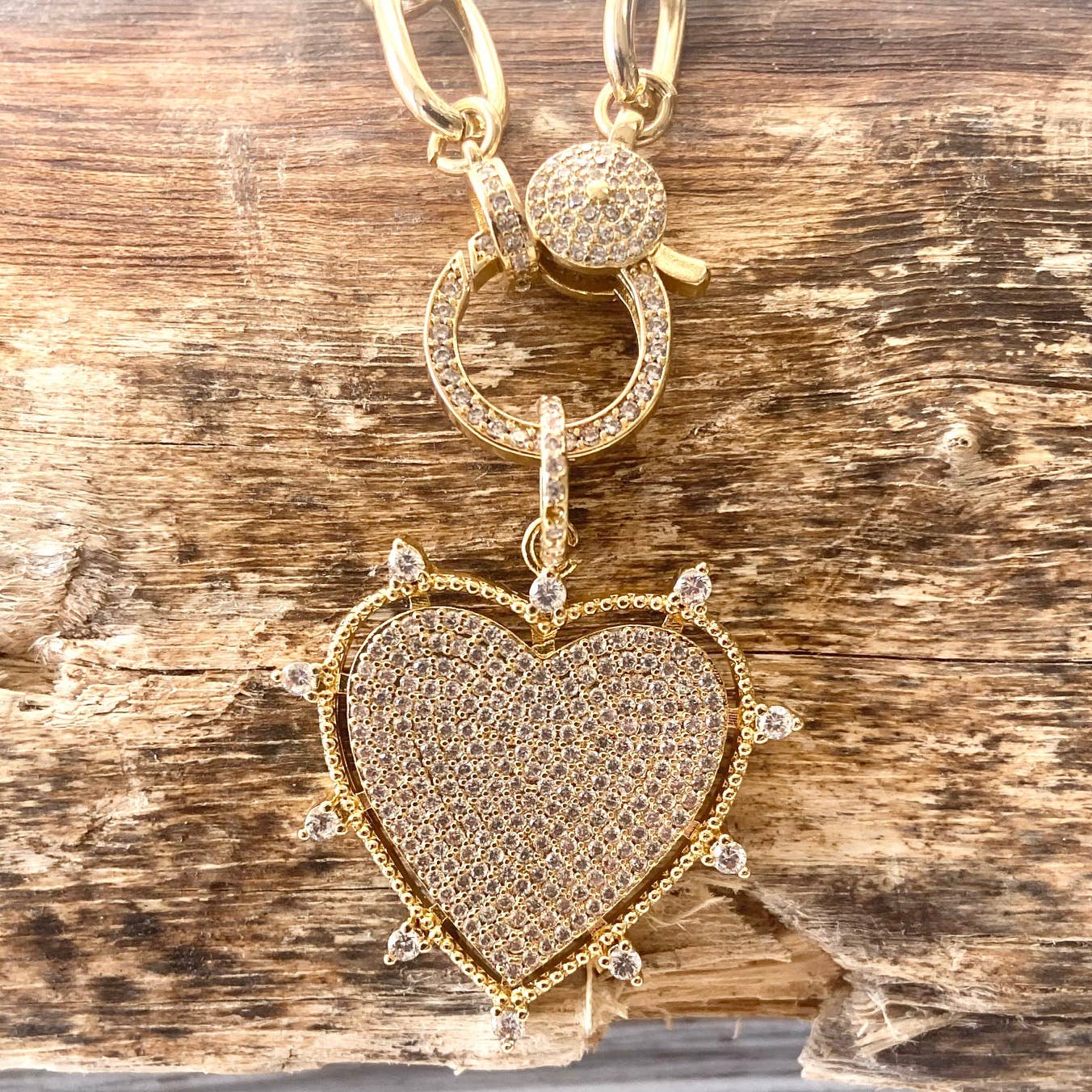 VB&CO Designs Handmade Jewelry - Gold sparkly heart statement necklace non tarnishing