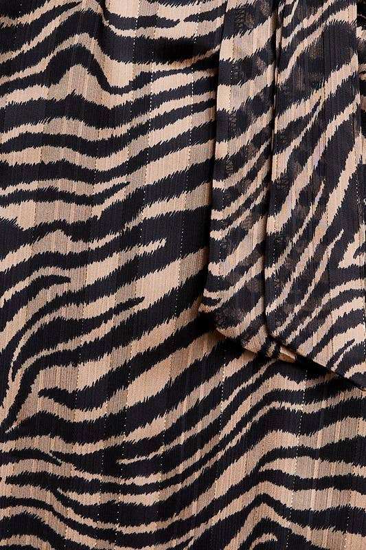 Back Tie Neck Shirring Animal Print Top