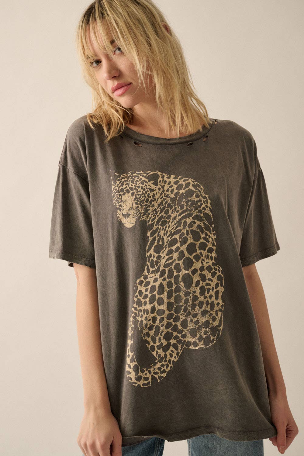 Vintage Canvas - Cheeta Mineral-Washed Oversized Graphic Tee