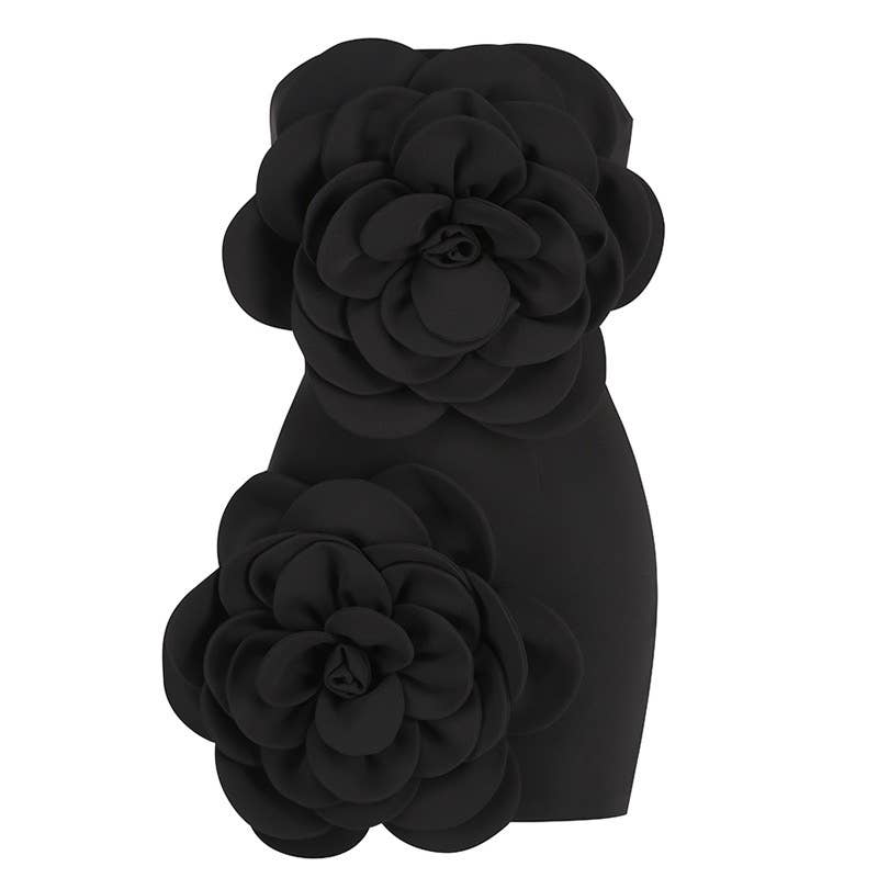 Red 3D Flower Tube Dress - Bold Elegance