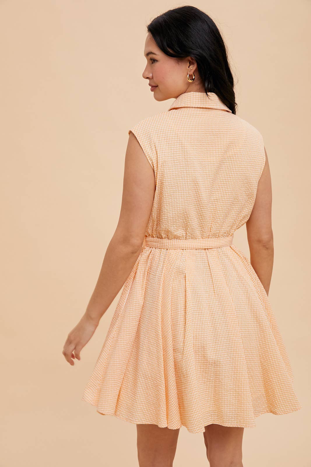 SEERSUCKER SLEEVELESS LAPEL MINI DRESS