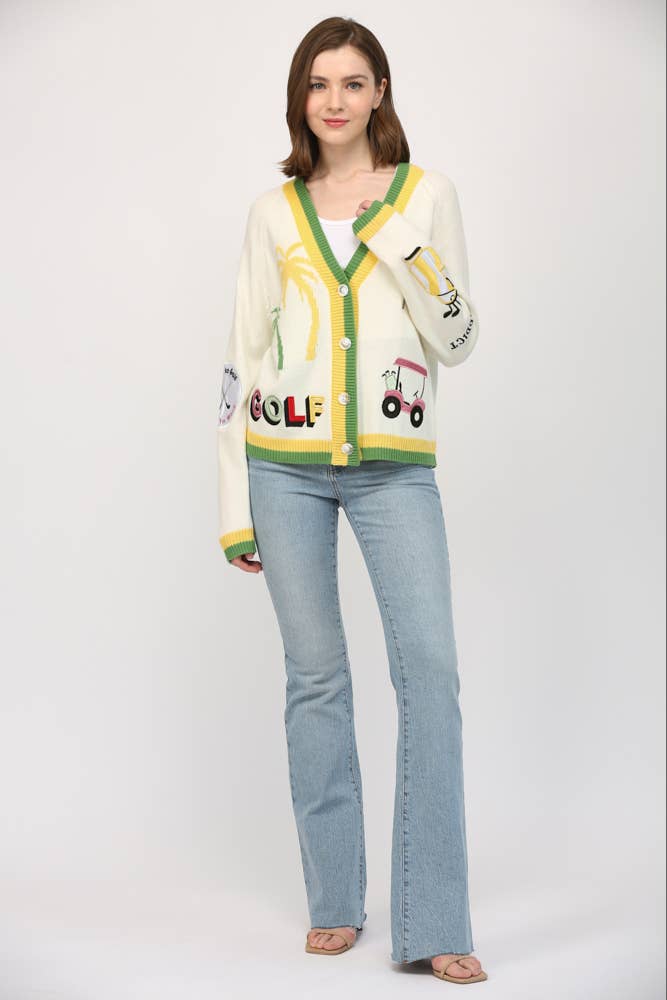 FATE - GOLF EMBROIDERED PATCH CARDIGAN LW2119