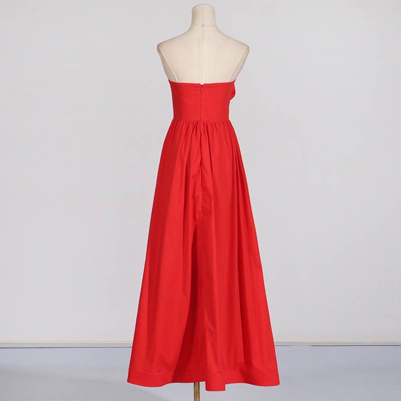 Floral Stitch High-Waist Tube Top Dress