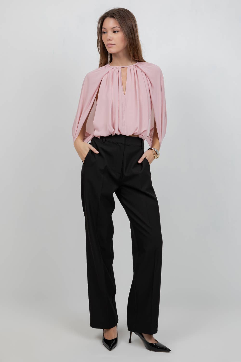 Whiteroom+Cactus - SOFT WOVEN BALLOON TOP WITH CAPE - Ivory / L