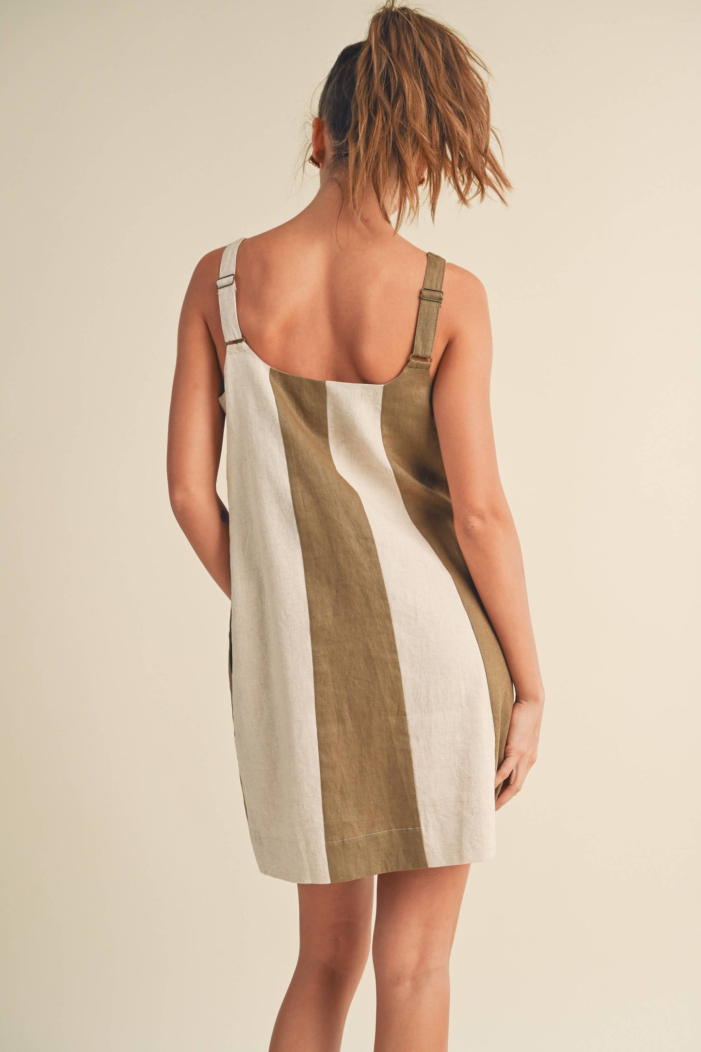 MIOU MUSE - D3367 COLOR BLOCK LINEN MINI DRESS