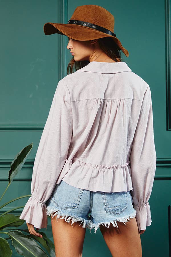 Long Poet Sleeve Ruffled Detail Crop Top