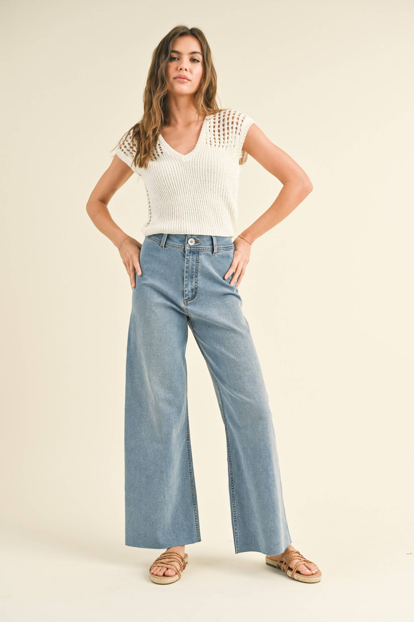 Straight Wide Leg Denim Pants - Miou Muse