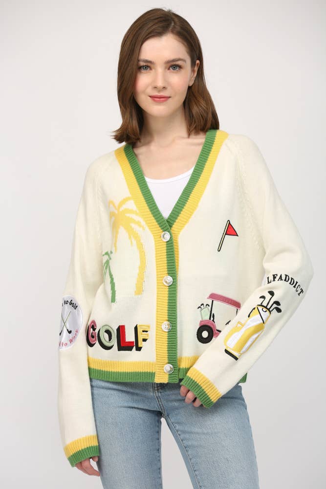 FATE - GOLF EMBROIDERED PATCH CARDIGAN LW2119