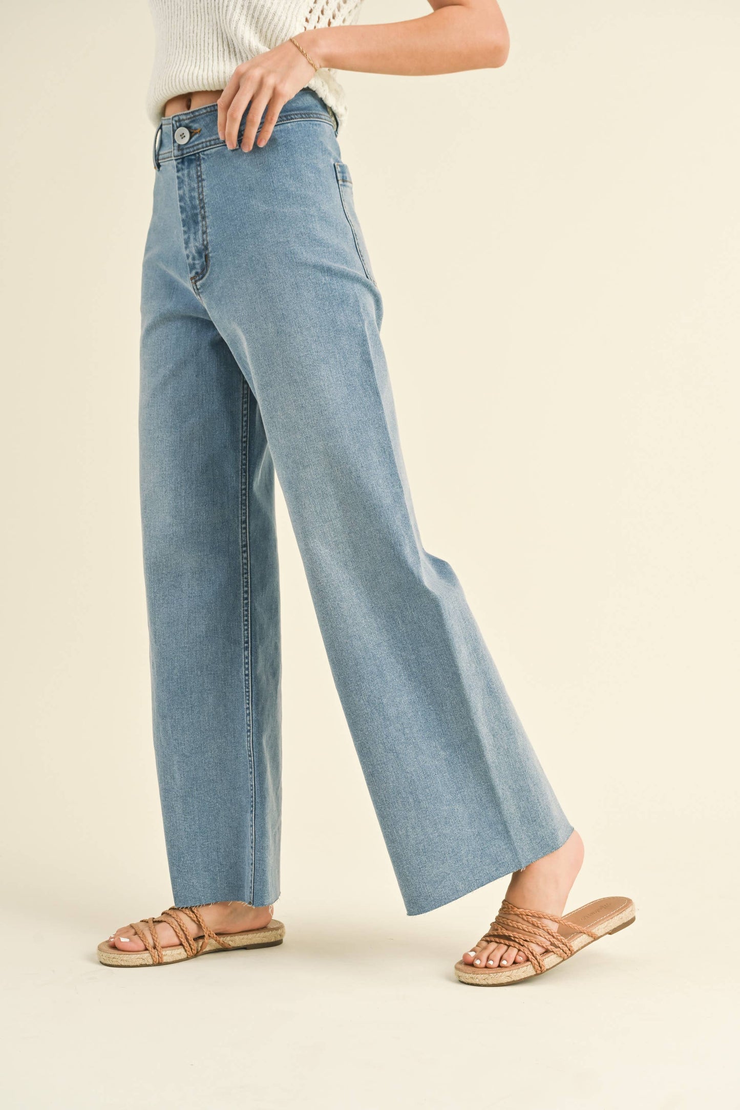 Straight Wide Leg Denim Pants - Miou Muse
