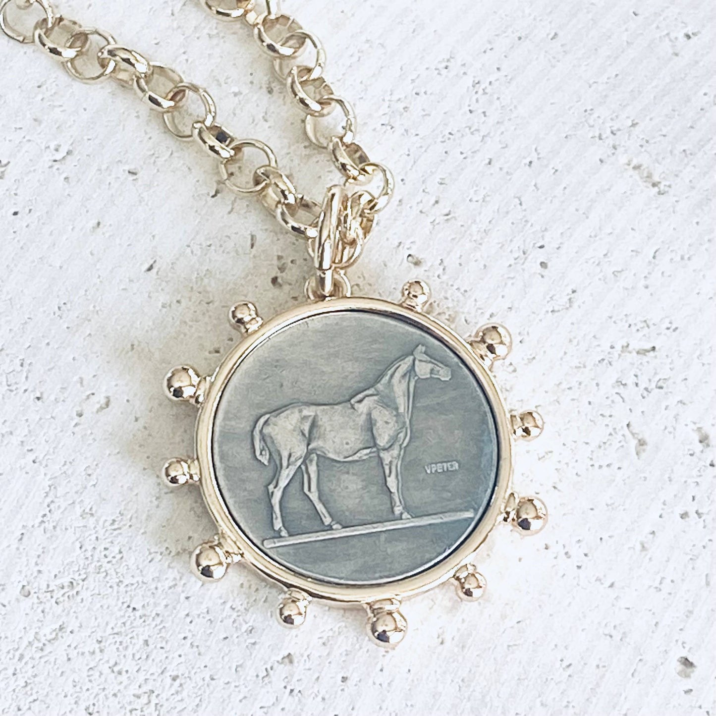 VB&CO Designs Handmade Jewelry - Horse coin necklace western equestrian jewelry derby