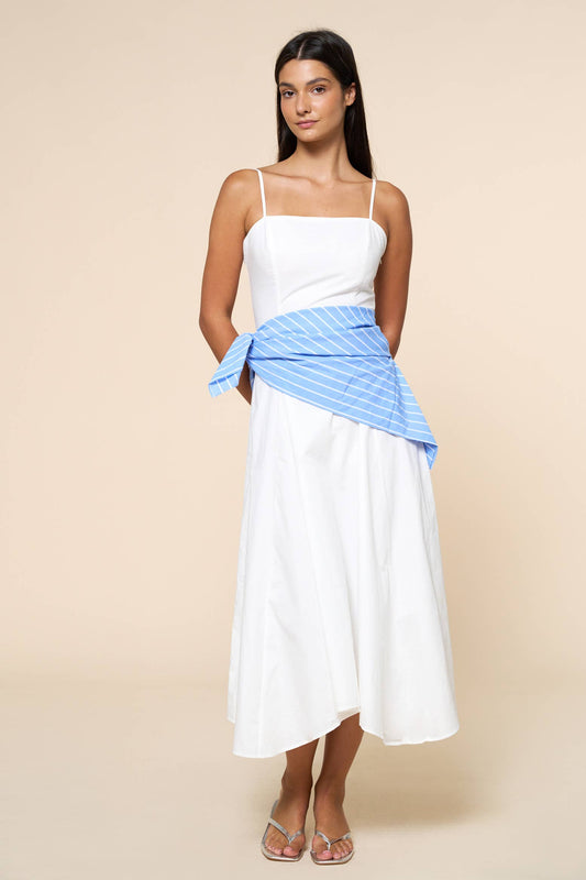 Lalavon - Stripe Waist Bandana Sleeveless Tie Maxi Dress  - OFF WHITE / S