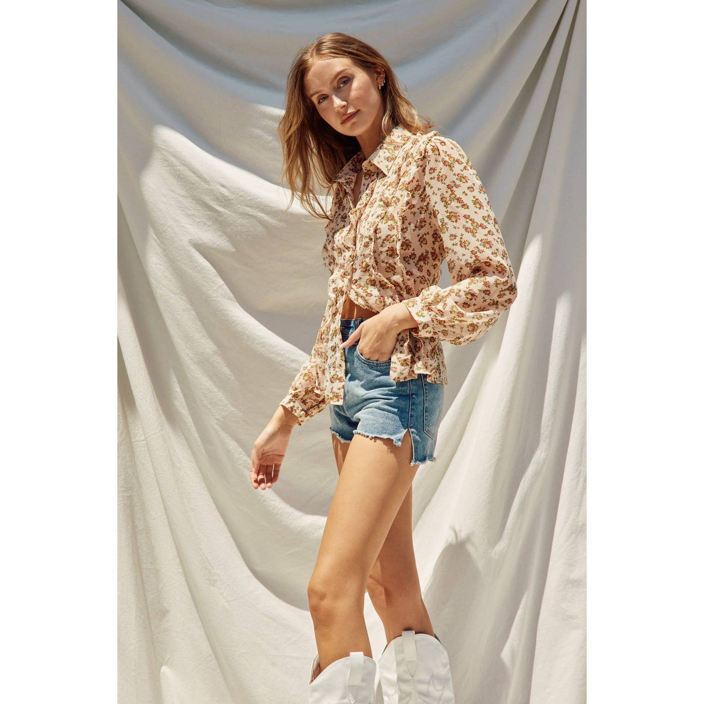 Floral Print Frilly Blouse
