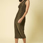Sleeveless Mock Neck Oblique Cutout Midi Dress
