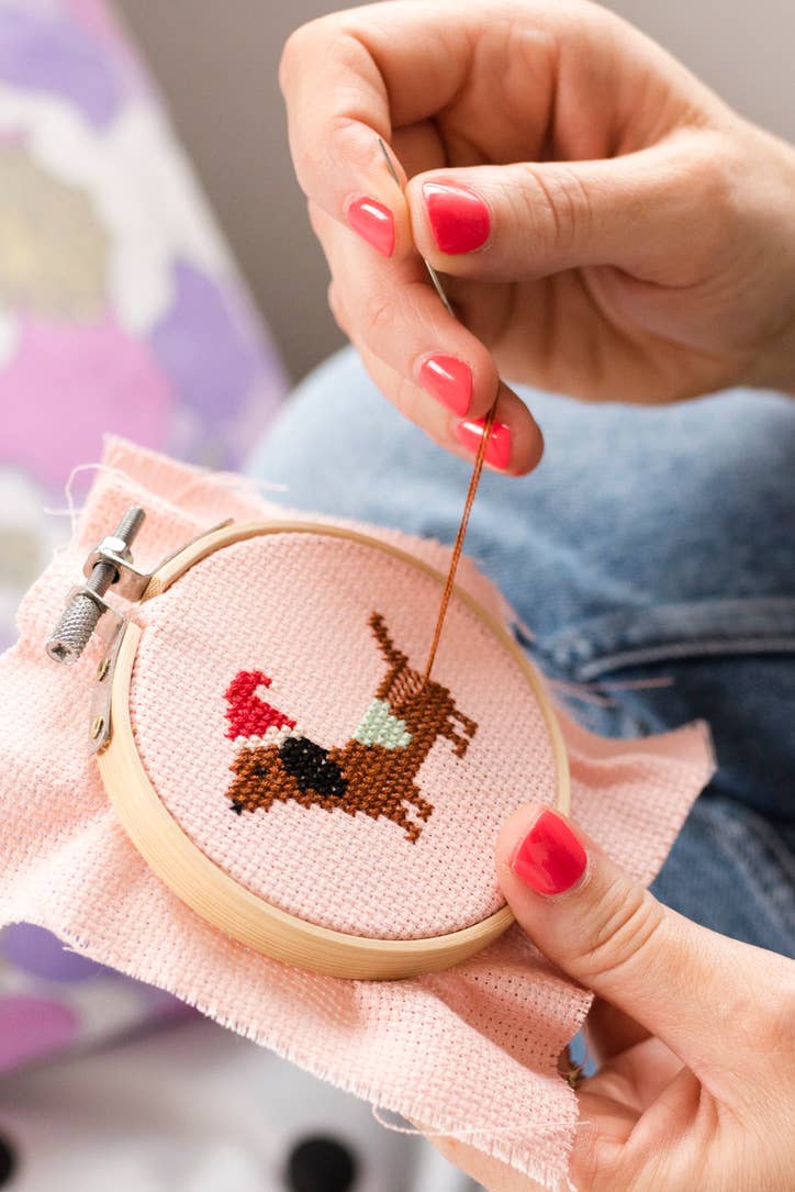 Cotton Clara Craft Kits & Supplies - Christmas Dachshund Cross Stitch Kit