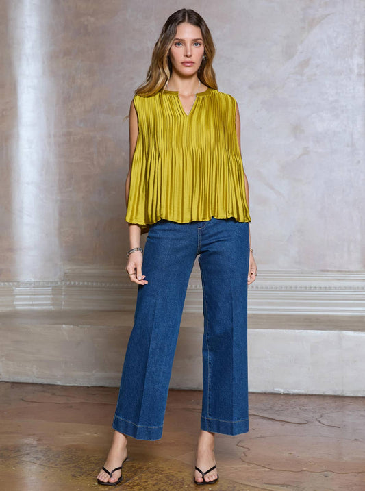 Current Air - Pleated Sleeveless Cropped Top - Amber Haze / L