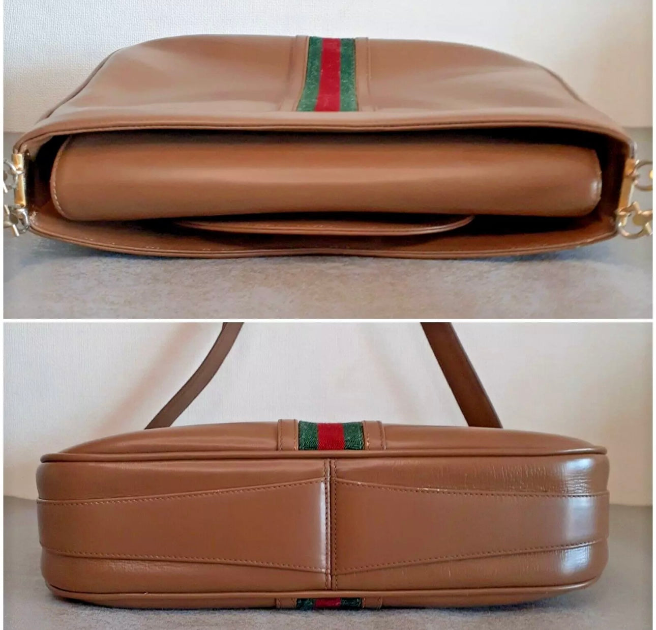 GUCCI 80s Vintage Shoulder Bag Sherry Line Leather Brown Pre-Owned