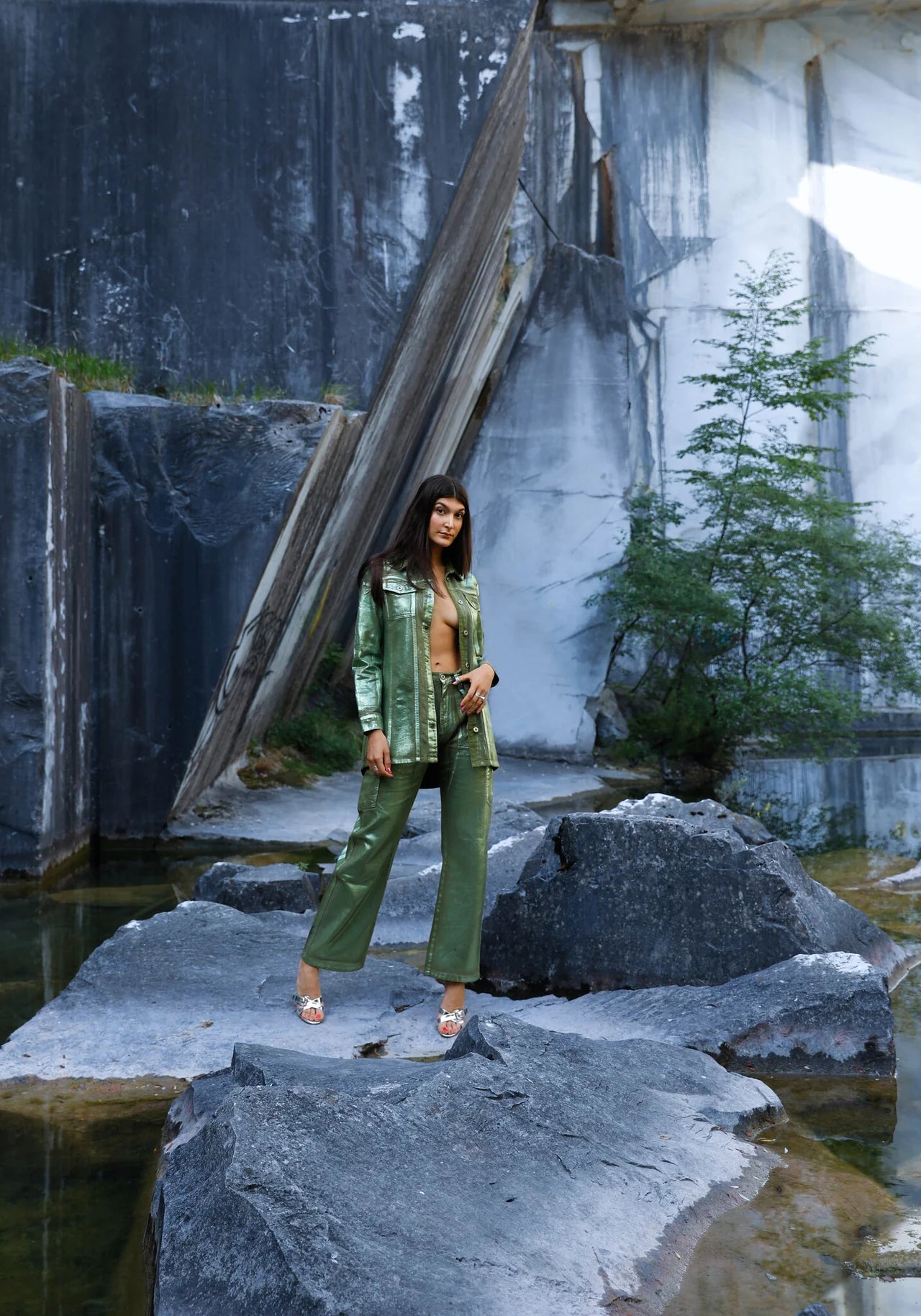 Iridescent Green Carpenter Pants