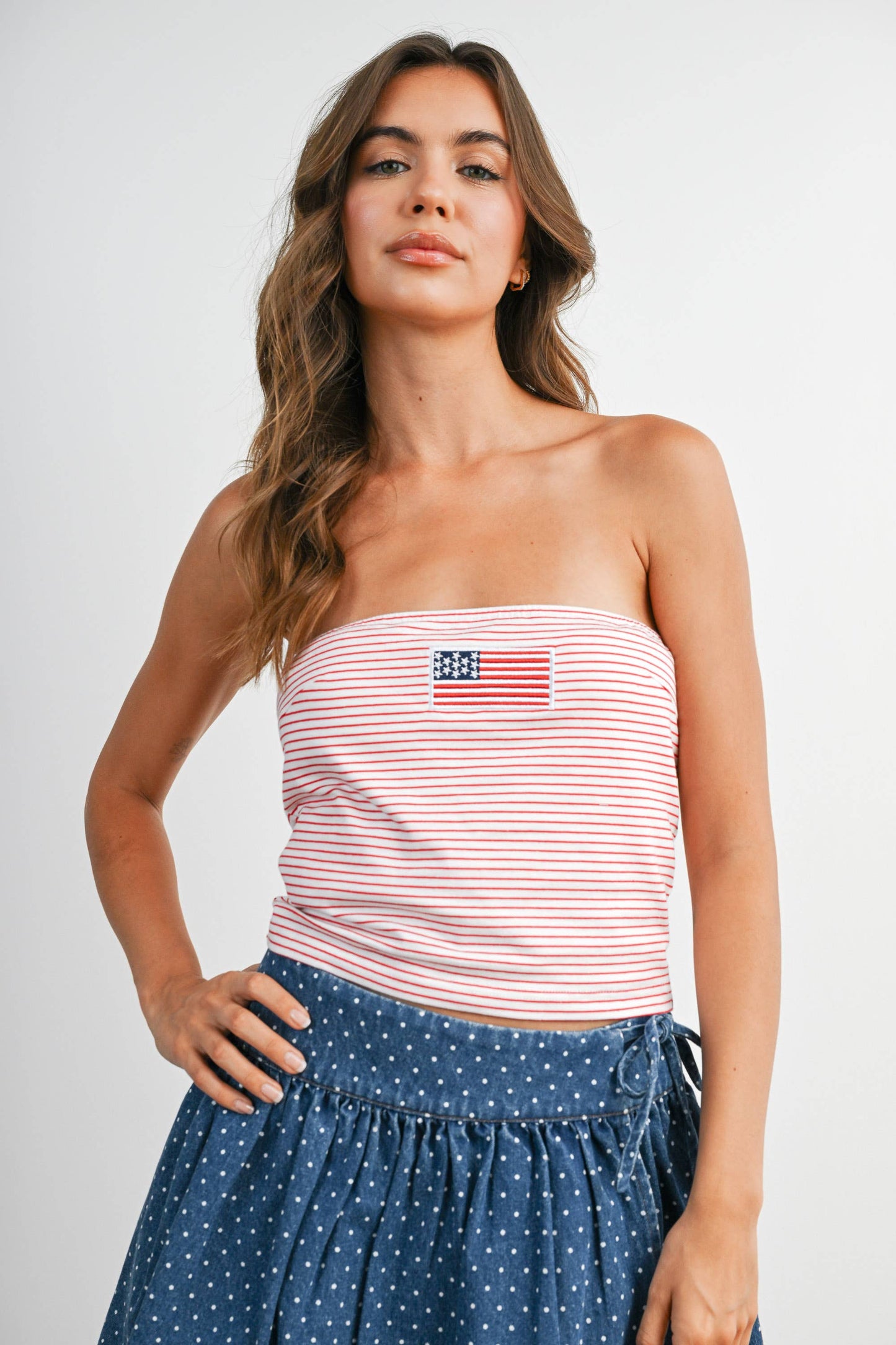 BUTTERMELON - Stars and Stripes Tube Top - BMT7755 - IVORY / BLUE / M