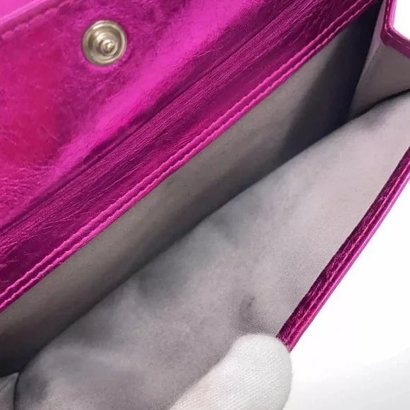 Pink Chanel Metallic Foil calfskin Leather Bow long wallet