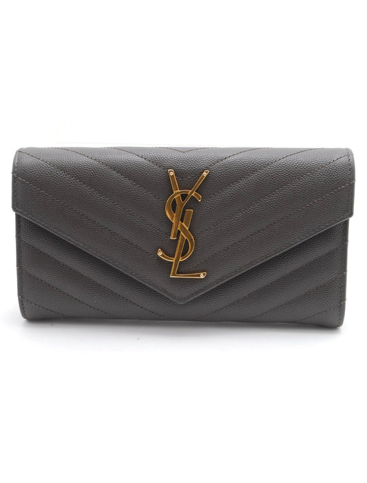 SAINT LAURENT

Grain De Poudre Matelasse Chevron Monogram Flap Wallet Fog