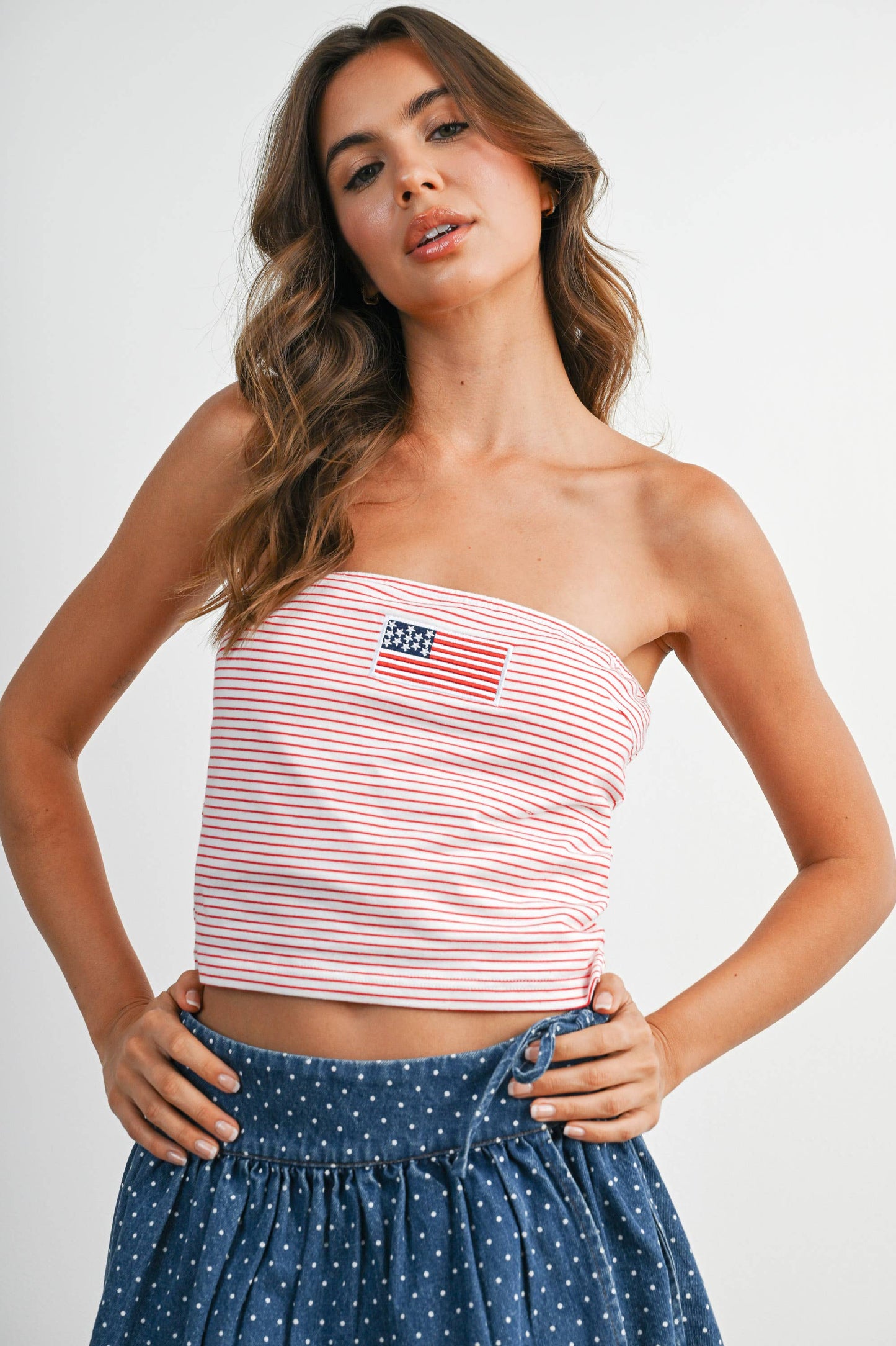 BUTTERMELON - Stars and Stripes Tube Top - BMT7755 - IVORY / BLUE / L