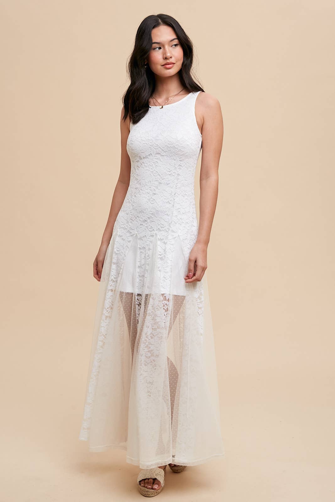 LACE PANELED SLEEVELESS DRESS