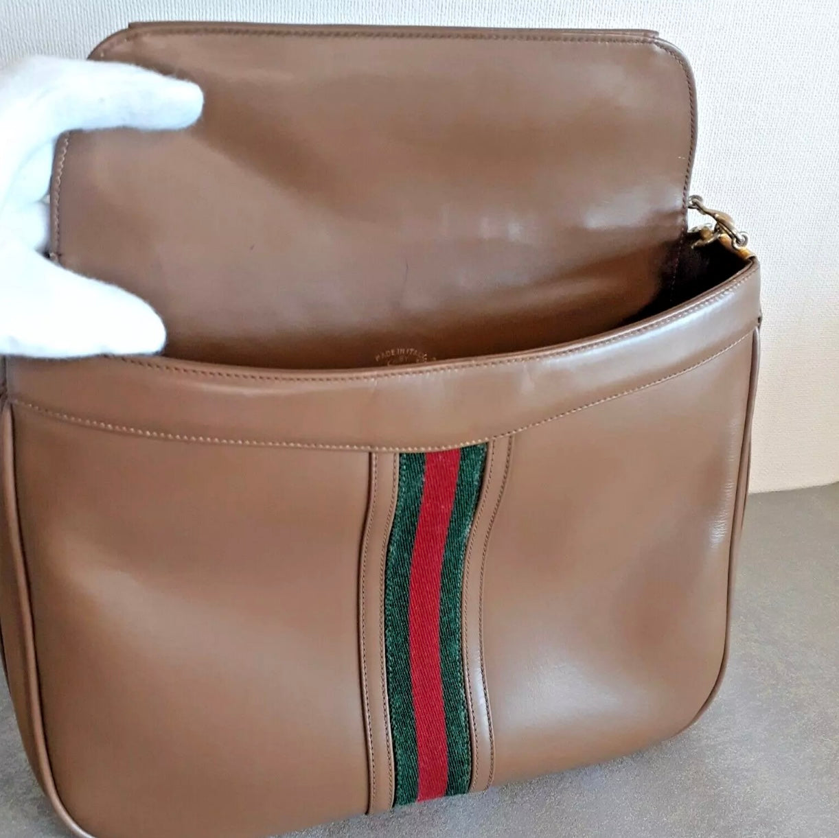 GUCCI 80s Vintage Shoulder Bag Sherry Line Leather Brown Pre-Owned