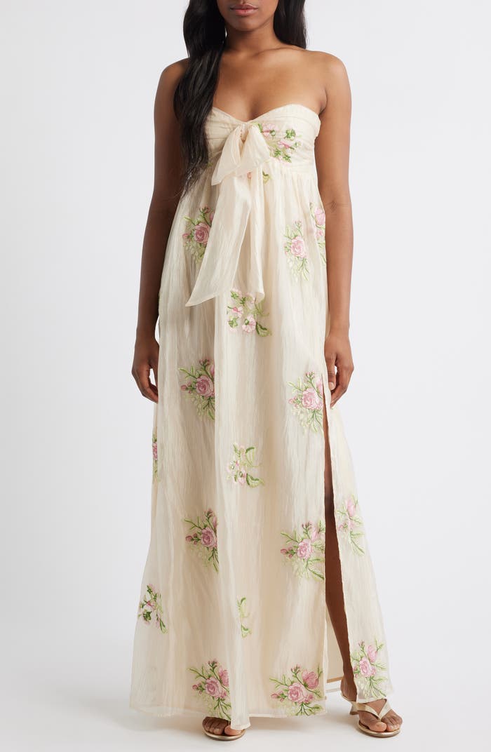 Fiona Floral Embroidery Strapless Dress Lulus