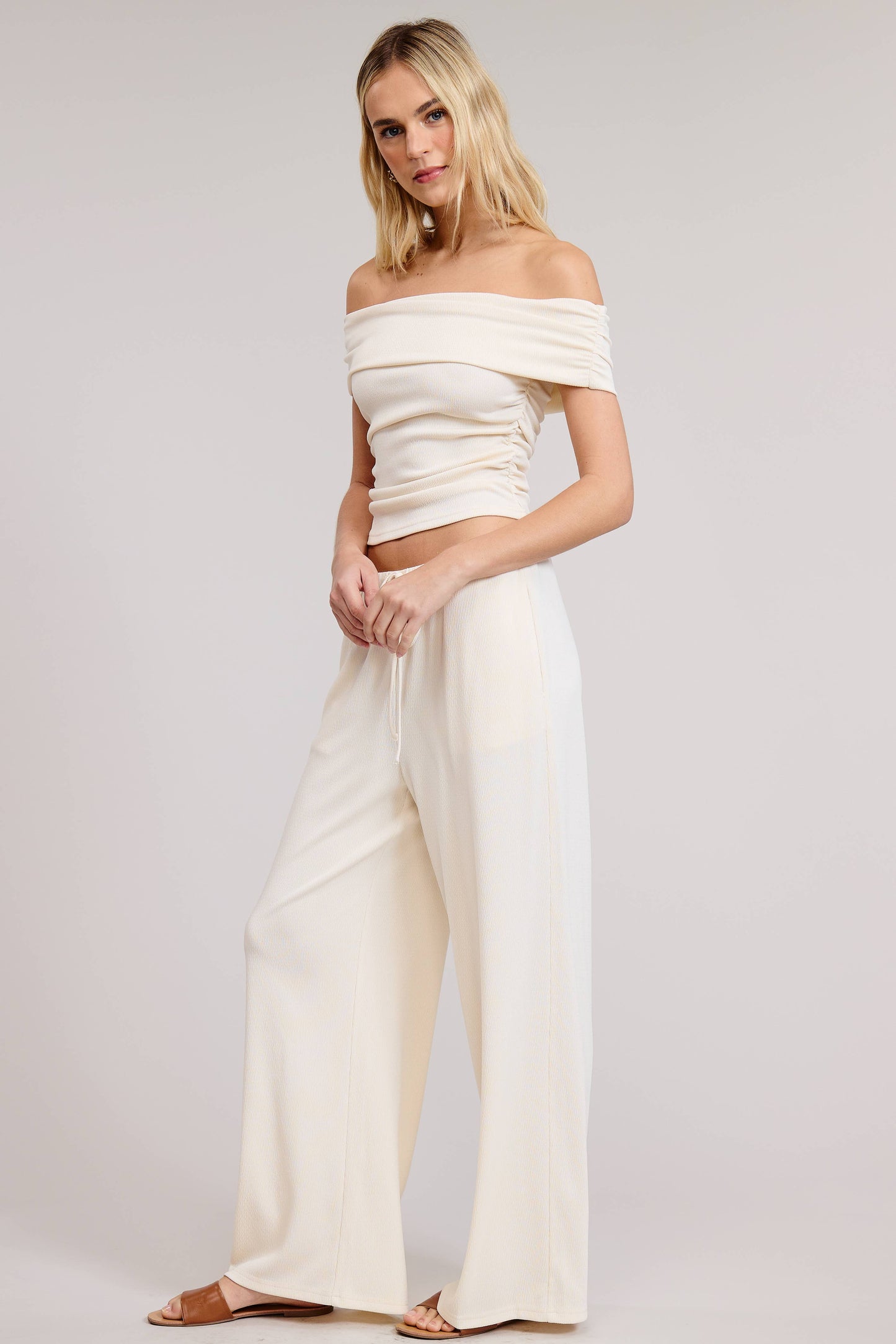 Mimosa - Off Shoulder Pants Set with Ruched Top
