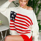 USA Flag Boat Neck Knit Sweater Top VT82059
