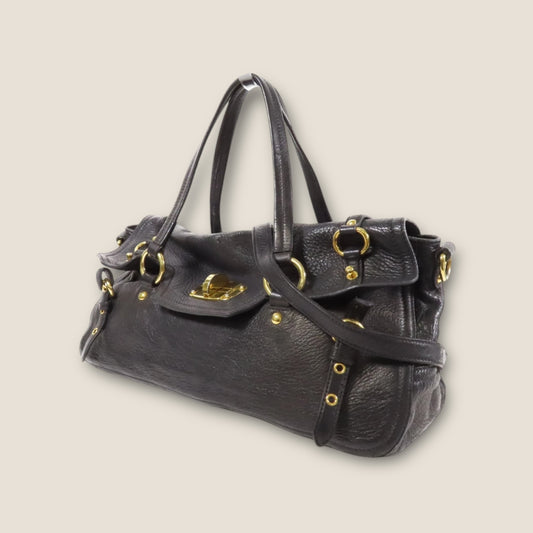 Miu Miu Black Calfskin Leather 2-Way Shoulder Bag with Gold Hardware