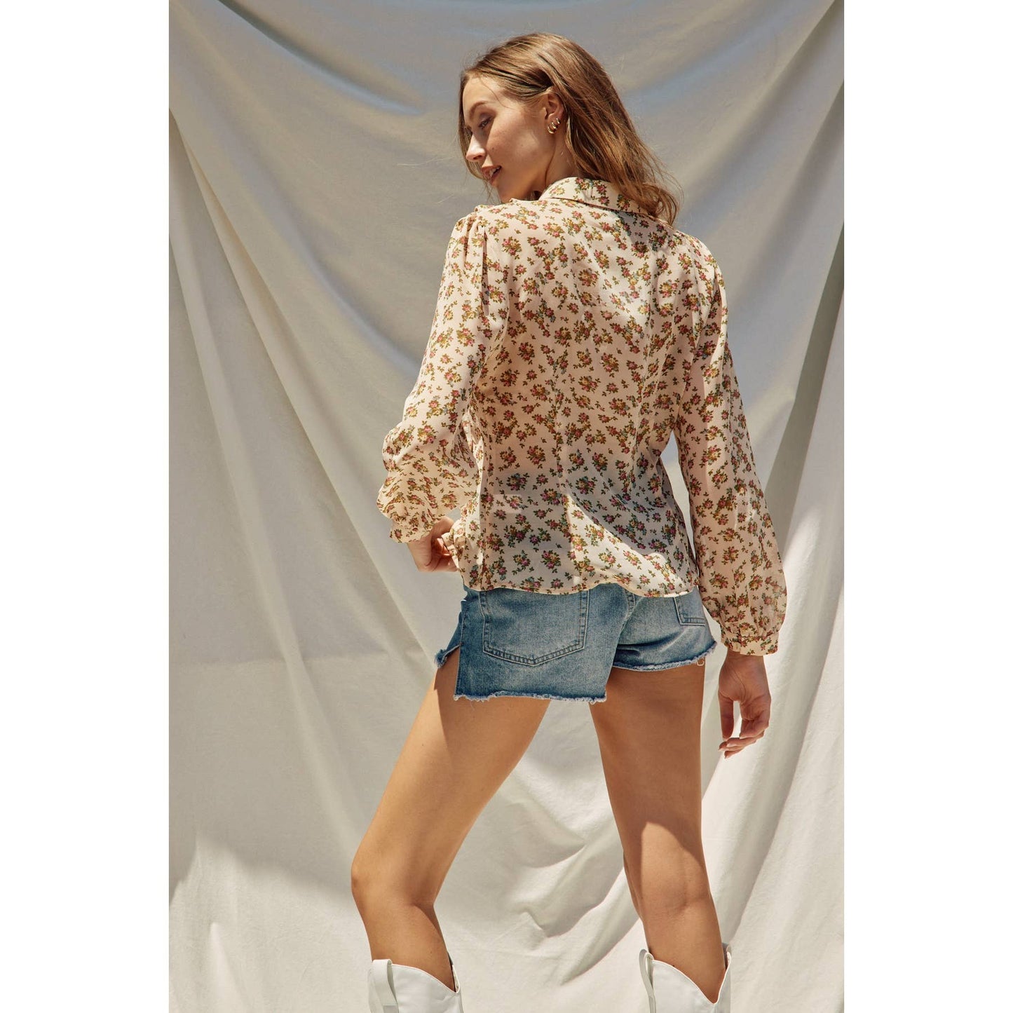 Floral Print Frilly Blouse