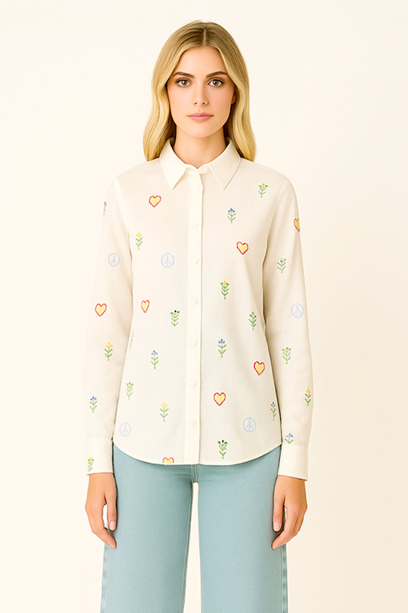 CHEMISE ML BRODERIES COLOREES