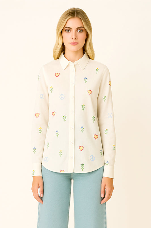CHEMISE ML BRODERIES COLOREES