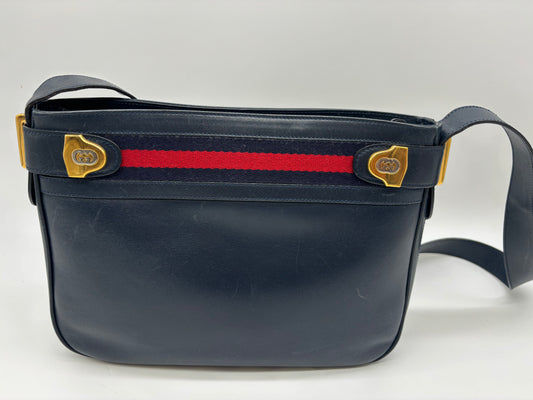 Gucci Leather Vintage Sherry Web Line Leather Crossbody Shoulder Bag, 1980.